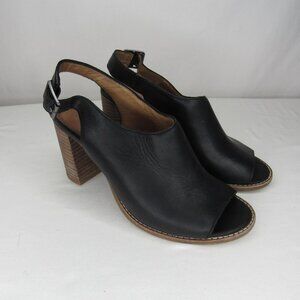 Madewell THE CARY Black Leather Slingback Peep Toe Heel Sandal Women's 7.5